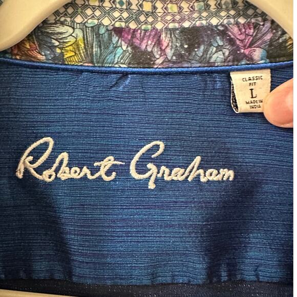 Robert Graham Woven Button Up Long Sleeve Shirt Blue Striped, size L - Picture 2 of 9